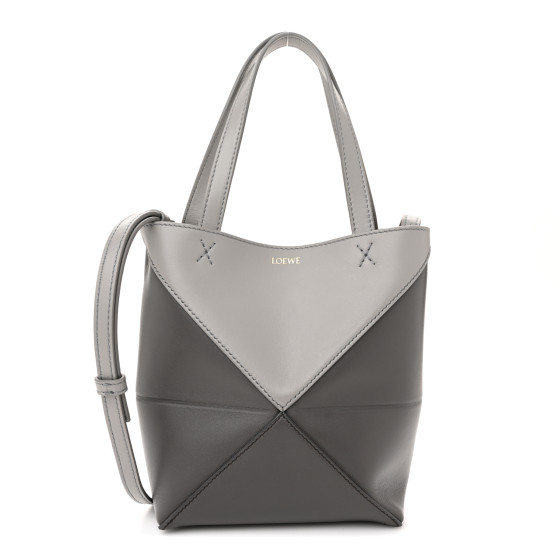 LOEWE Shiny Calfskin Mini Puzzle Fold Tote Pearl Grey Dark