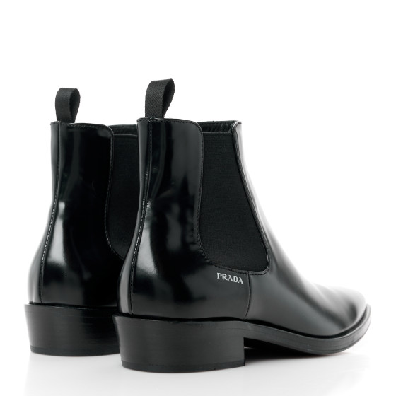 ショートブーツ・ブーティ PRADA STIVALETTO CHELSEA IN PELLE SPAZZOLATA PRADA Spazzolato Logo Chelsea Boots 36 Black 1525123