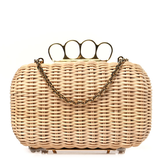 ALEXANDER MCQUEEN Woven Straw Four Ring Chain Knuckle Clutch