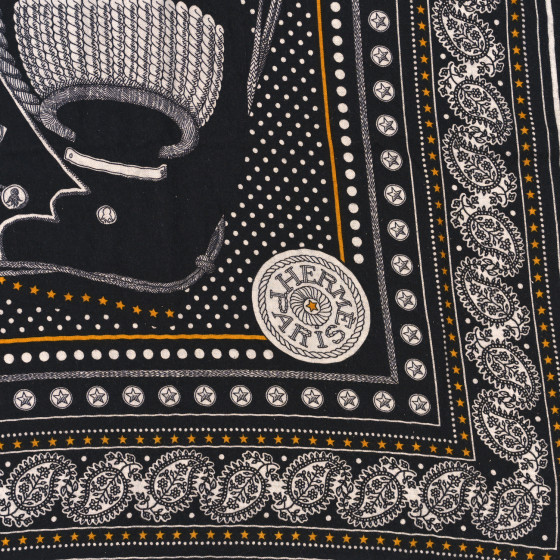 HERMES Cashmere Silk Zouaves Et Dragons Shawl 140 Black