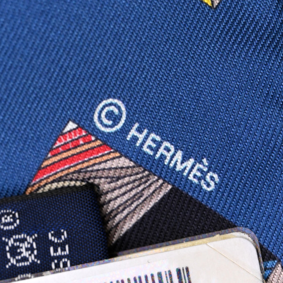 HERMES ツイリー　springs springs 2022 Hermes Springs Springs Blue Orange Print Silk Twilly Scarf