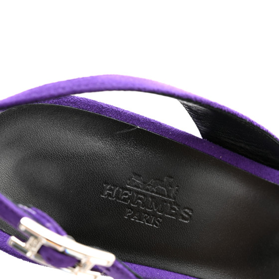 HERMES Suede Goatskin Crystal Heden 80 Sandals 38 Violet