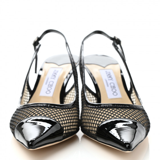 JIMMY CHOO Patent Sporty Mesh Anika 65 Pumps 38.5 Black
