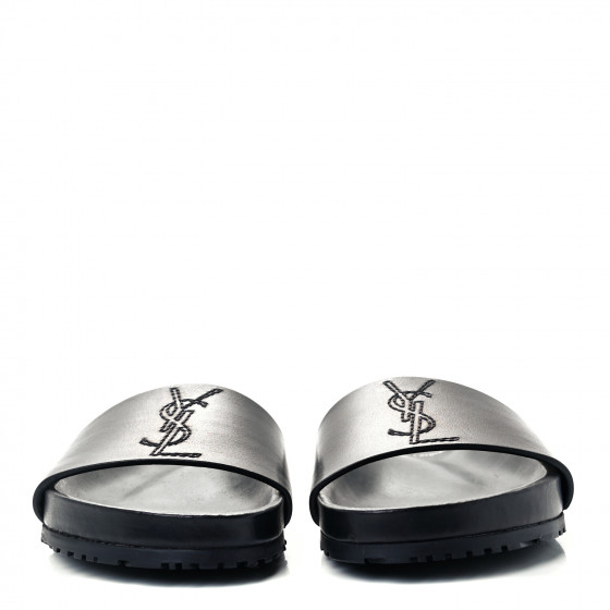 SAINT LAURENT Calfskin Monogram Jimmy Joan Slide Sandals 38