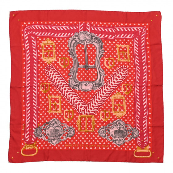 HERMES Silk Boucles Et Galons Du Tsar Scarf 90 Rouge Gris Vieil Or ...