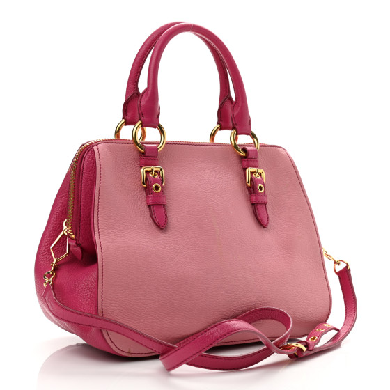 MIU MIU Goatskin Madras Bi-Color Bowling Bag Rosa Peonia