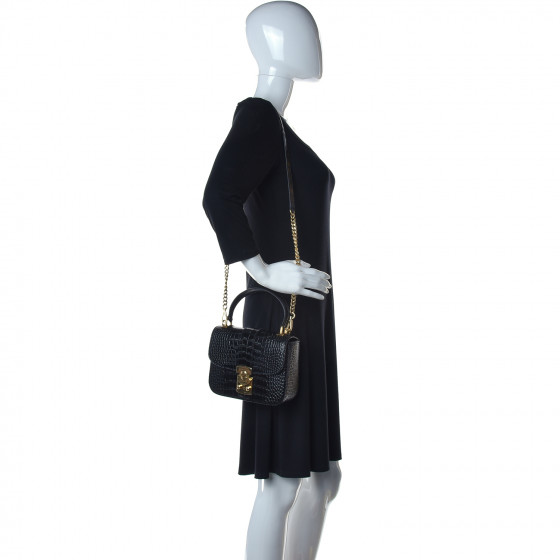 MIU MIU Crocodile Print Calfskin Top Handle Bag Black 930105