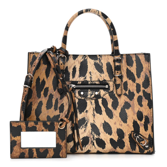 【BALENCIAGA】Cabas Leopard Small Tote Bag BALENCIAGA Grained Calfskin Leopard Print Papier Mini A4 Zip