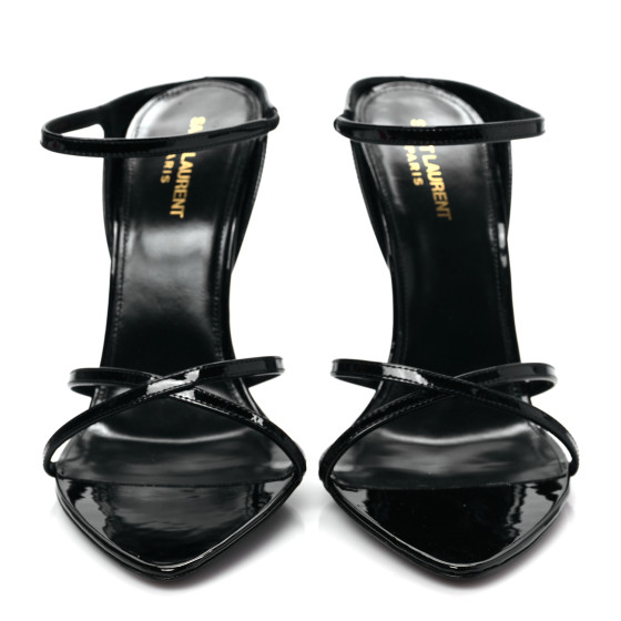 SAINT LAURENT Patent Gippy Crisscross Mule Sandals 41 Black
