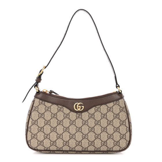 GUCCI GG Supreme Monogram Textured Dollar Calfskin Small Ophidia Hobo Beige Ebony New Acero