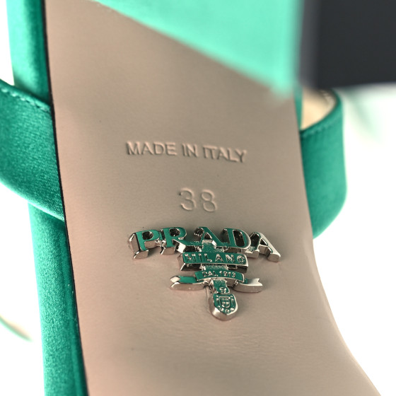 PRADA Satin Metal Triangle Logo Ankle Strap 40/135mm