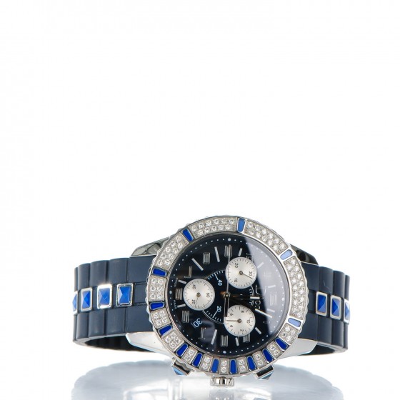 Christian Dior ネイビー シルバー 時計 CHRISTIAN DIOR Stainless Steel Rubber Diamond Blue Sapphire