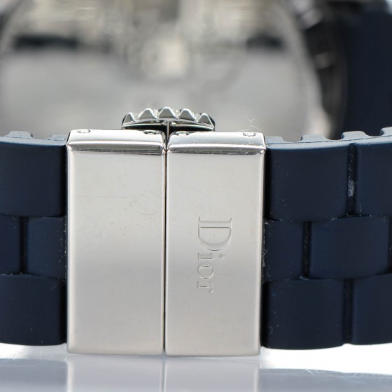 Christian Dior ネイビー シルバー 時計 CHRISTIAN DIOR Stainless Steel Rubber Diamond Blue Sapphire