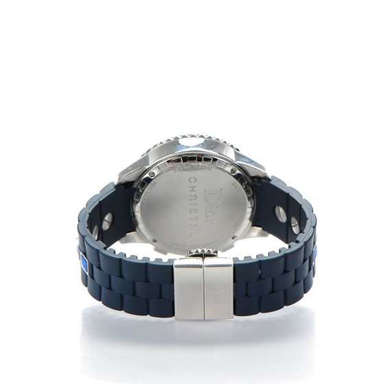 Christian Dior ネイビー シルバー 時計 CHRISTIAN DIOR Stainless Steel Rubber Diamond Blue Sapphire