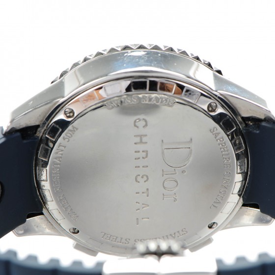 Christian Dior ネイビー シルバー 時計 CHRISTIAN DIOR Stainless Steel Rubber Diamond Blue Sapphire