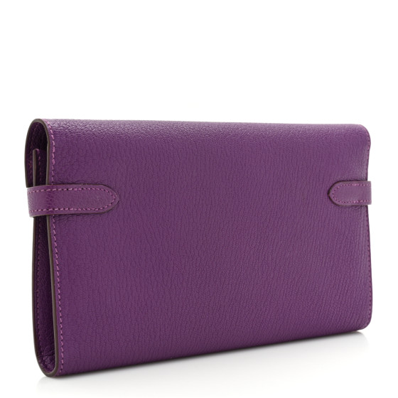 HERMES Chevre Mysore Kelly Longue Wallet Violet 1389322