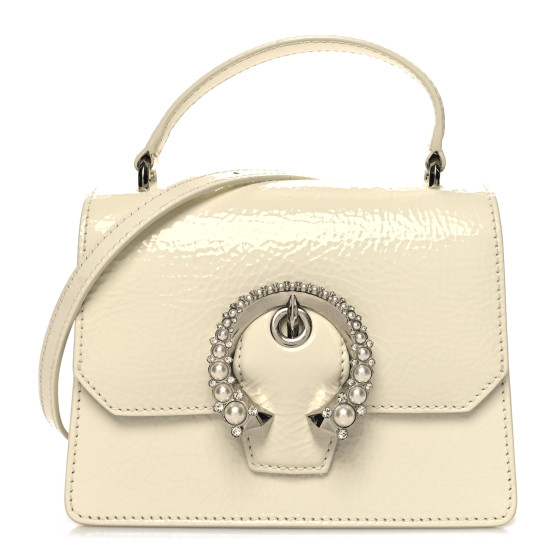 JIMMY CHOO Textured Patent Calfskin Small Madeline Satchel Latte