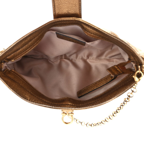 SALVATORE FERRAGAMO Calfskin Chain Clutch Gold 1257049