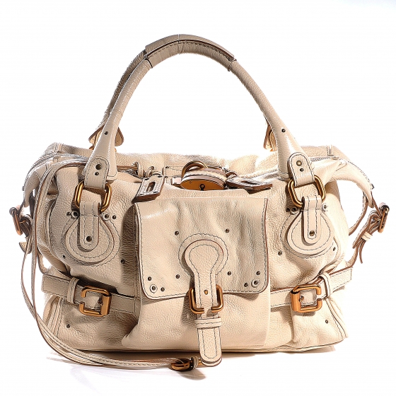 Chloe パディントン ホワイト Chloe Paddington White Leather Handbag with Padlock & Studs