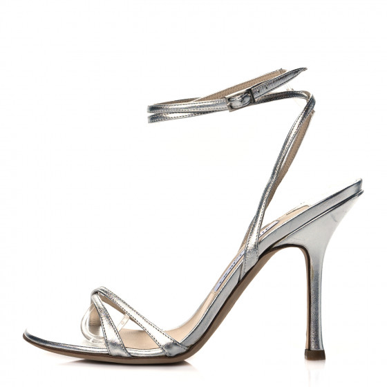 JIMMY CHOO Metallic Calfskin Juliet 85 Sandals 37.5 Silver