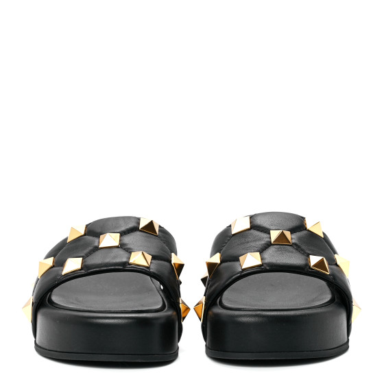 サンダル・ミュール Valentino Garavani Black Nappa Leather Roman Stud Slippers Roman Stud leather slides in black - Valentino Garavani