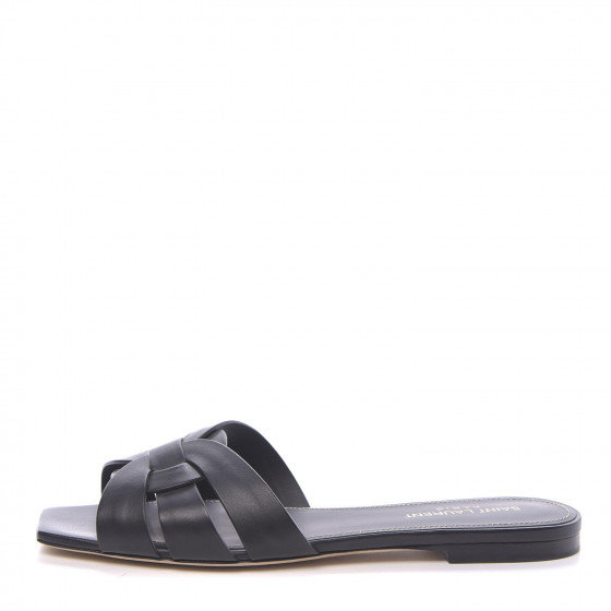 SAINT LAURENT Calfskin Nu Pied 05 Slide Sandals 38.5 Black