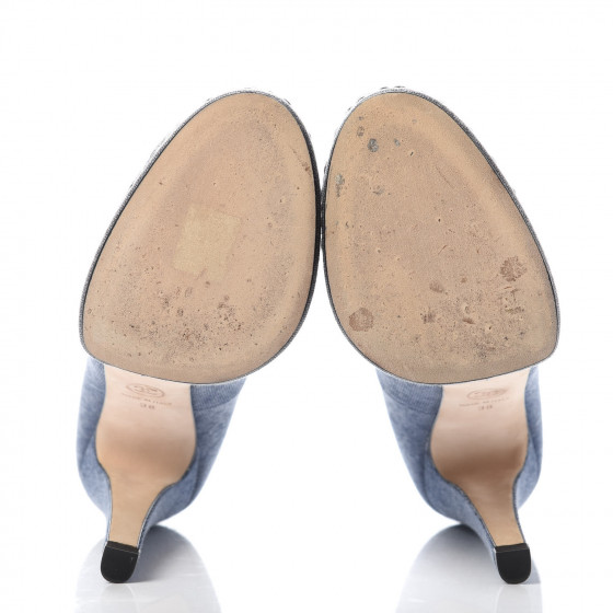CHANEL Denim Chain Around Cap Toe Platform Pumps 38 Blue