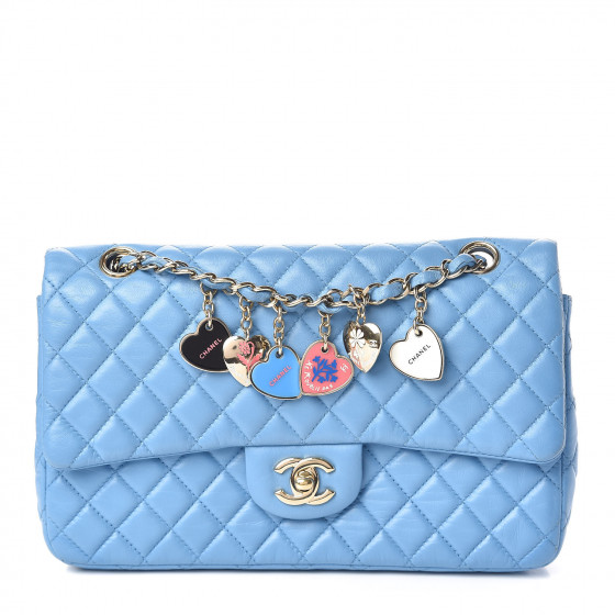 CHANEL Lambskin Valentine Charms Medium Flap Baby Blue