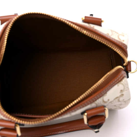 CELINE SMALL BOSTON Calfskin handbag 関税込 ハンドバッグ SMALL BOSTON IN Triomphe Canvas and calfskin - TAN | CELINE