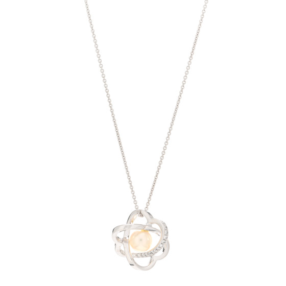 R☆H☆Y ① MIKIMOTO 18K White Gold Diamond Akoya Pearl 7mm Flower