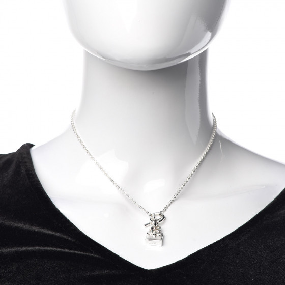 HERMES Sterling Silver Birkin Amulette Pendant Necklace