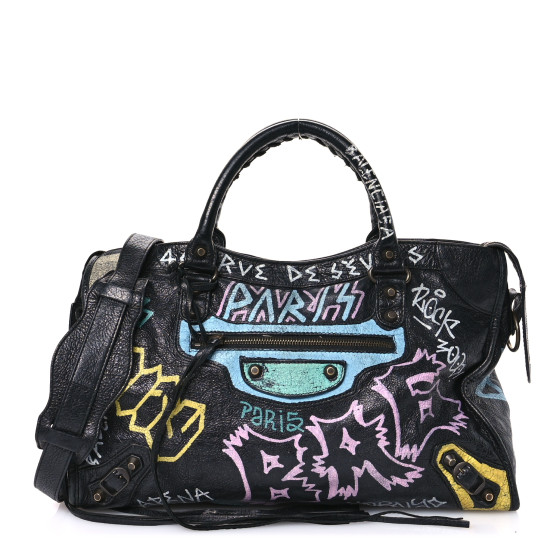 BALENCIAGA Agneau Graffiti All Over Classic Hardware City