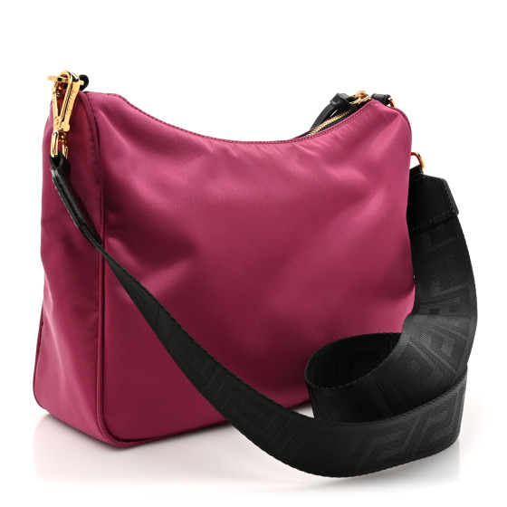 VERSACE Nylon Tribute Chain Crossbody Shoulder Bag Dark Pink