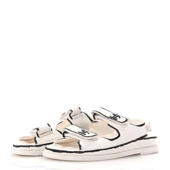 [CHANEL]★Velcro Sandals★White 38 CHANEL Grained Calfskin Quilted Velcro Dad Sandals 38 White