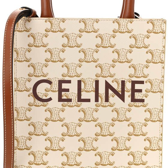 CELINE Triomphe Canvas Calfskin Mini Vertical Cabas White