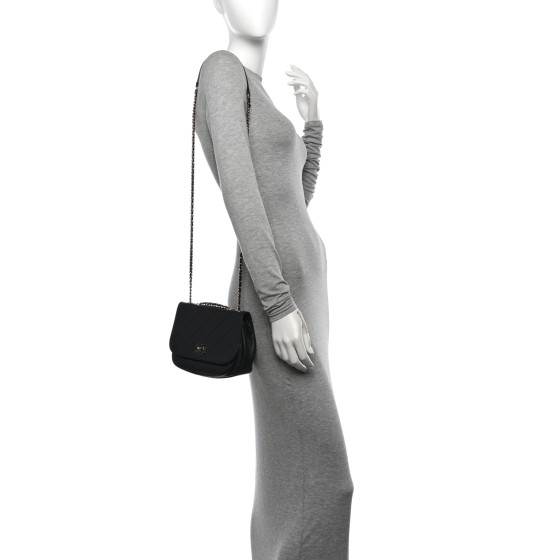 CHANEL Calfskin Stitched Small Covered CC Flap Bag Black