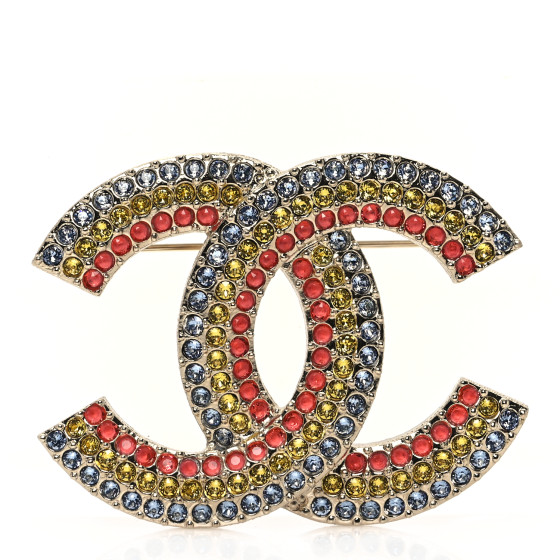 CHANEL Crystal Rainbow CC Brooch Gold Multicolor 1633677