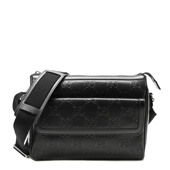 GUCCI Calfskin GG Tennis Embossed Shoulder Bag Black 1637961