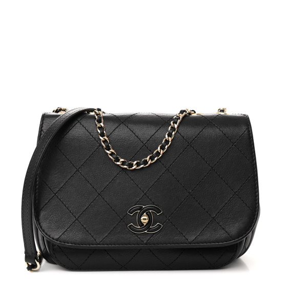 CHANEL Calfskin Stitched Small Covered CC Flap Bag Black