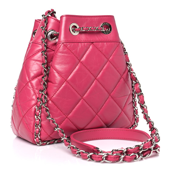 CHANEL Crumpled Calfskin Quilted Chain All Over Drawstring