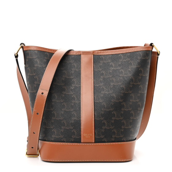 送料込【CELINE】SMALL BUCKET BAG IN TRIOMPHE CANVAS CELINE Triomphe Canvas Calfskin Small Bucket Bag Tan 1637445