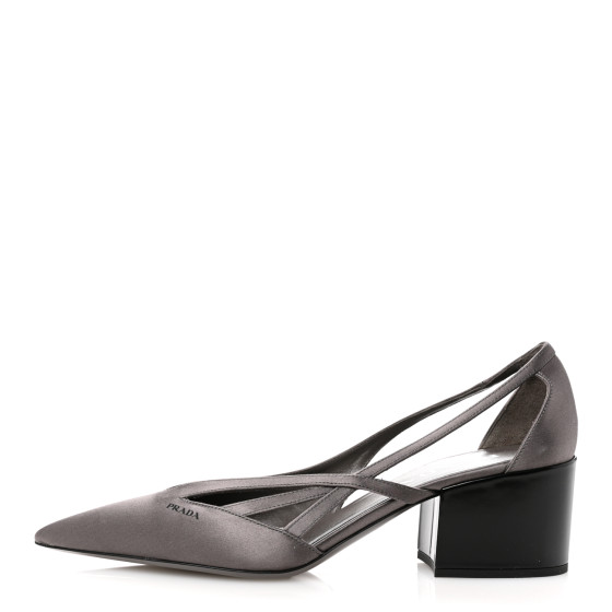 PRADA カットアウト サテンパンプス 55MM PRADA Satin Cutout 55mm Pumps 38 Ardesia 1640431 | FASHIONPHILE