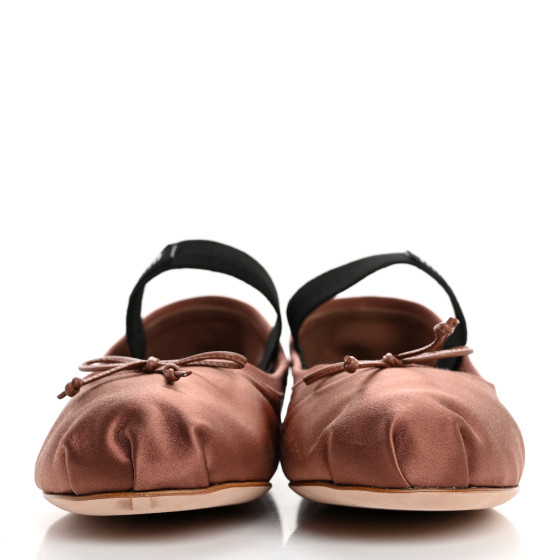 MIU MIU Satin Logo Ballerinas 39.5 Cacao 1636357 | FASHIONPHILE