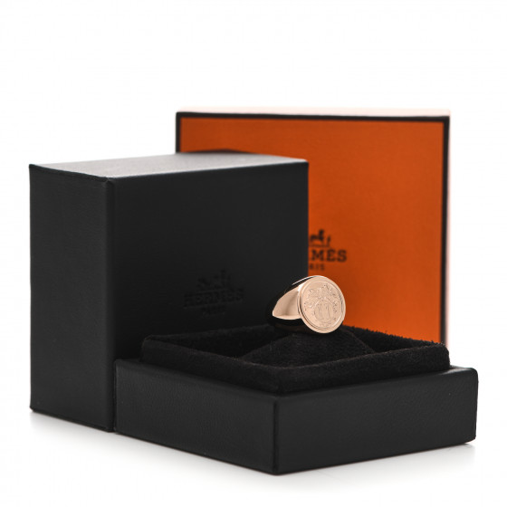 HERMES 18K Rose Gold PM Ex-Libris Signet Ring 51 5.75 926344