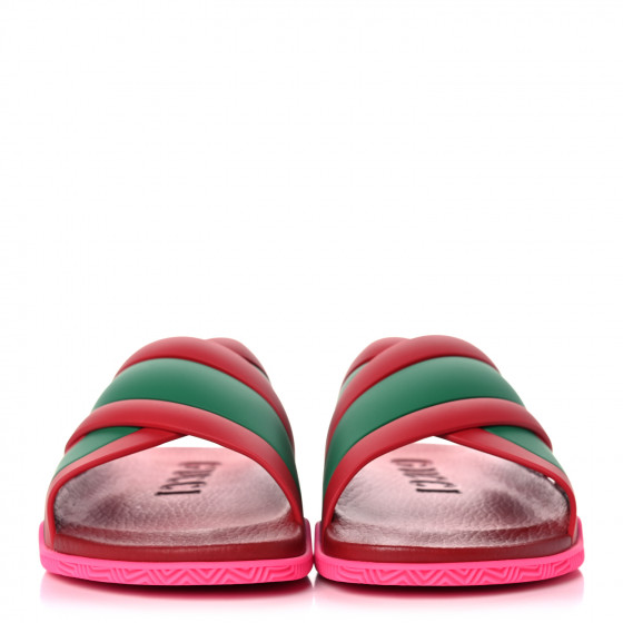 GUCCI Rubber Web Womens Criss Cross Slide Sandals 39 Coral