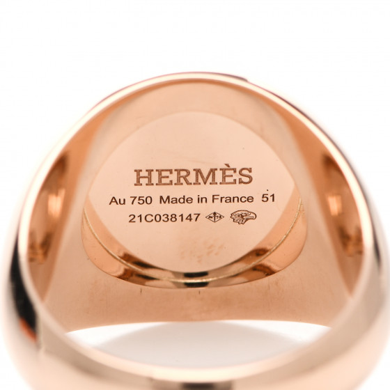 HERMES 18K Rose Gold PM Ex-Libris Signet Ring 51 5.75 926344