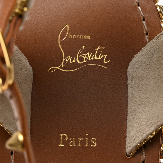 【Christian Louboutin】Varsicool レザー スライド ブラウン CHRISTIAN LOUBOUTIN Specchio Cordorella Flat Sandals 38