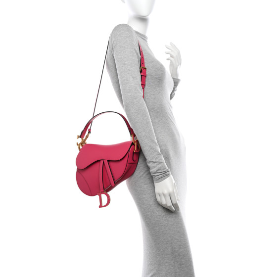 CHRISTIAN DIOR Smooth Calfskin Saddle Bag With Strap Fuchsia