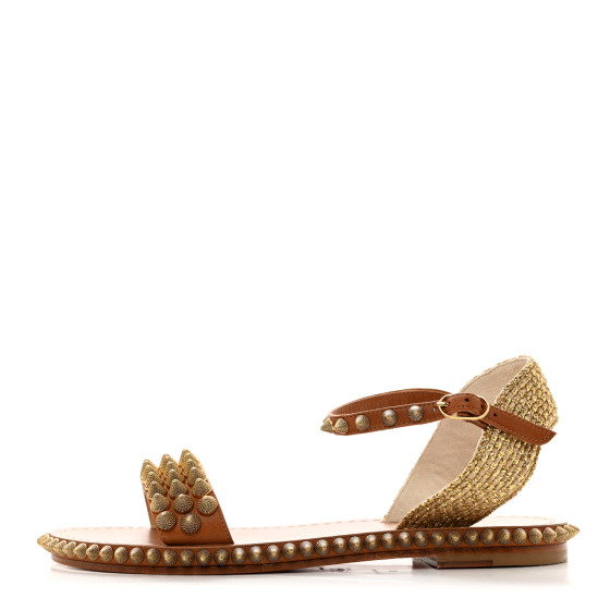 【Christian Louboutin】Varsicool レザー スライド ブラウン CHRISTIAN LOUBOUTIN Specchio Cordorella Flat Sandals 38