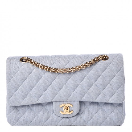 CHANEL Jersey Quilted Medium Double Flap Light Blue 321319 FASHIONPHILE